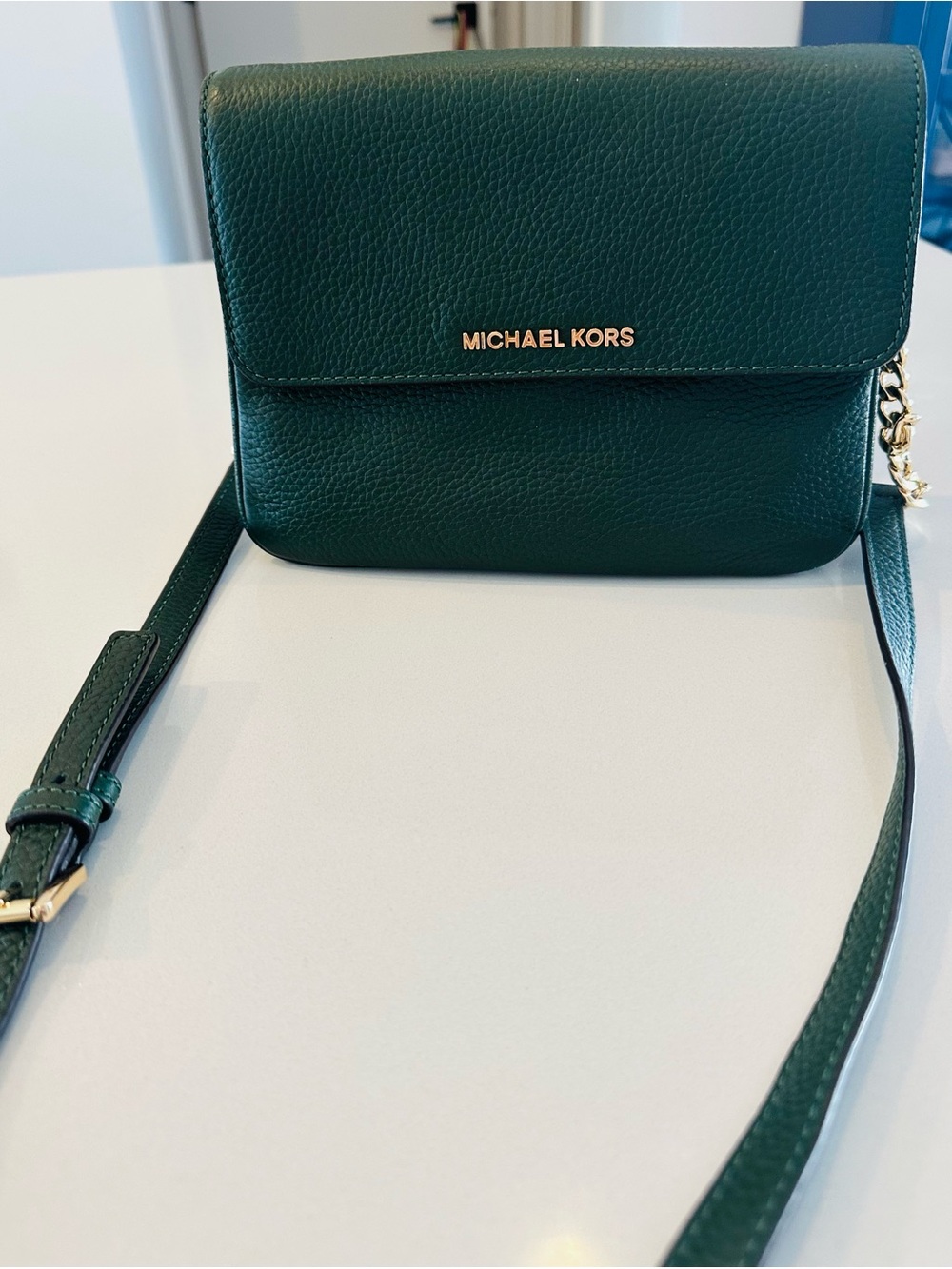 Michael Kors Emerald Green Pebbled Leather Crossbody Small